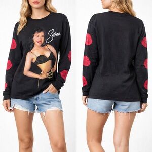Selena Official Roses Band Tee Long Sleeves Black T-Shirt Small Musical Latino